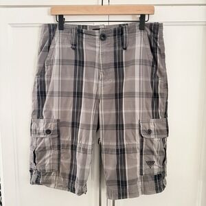 Vtg Guess Cargo Shorts Baggy Grey Plaid Skater Hip Hop Y2K Chino Streetwear 32